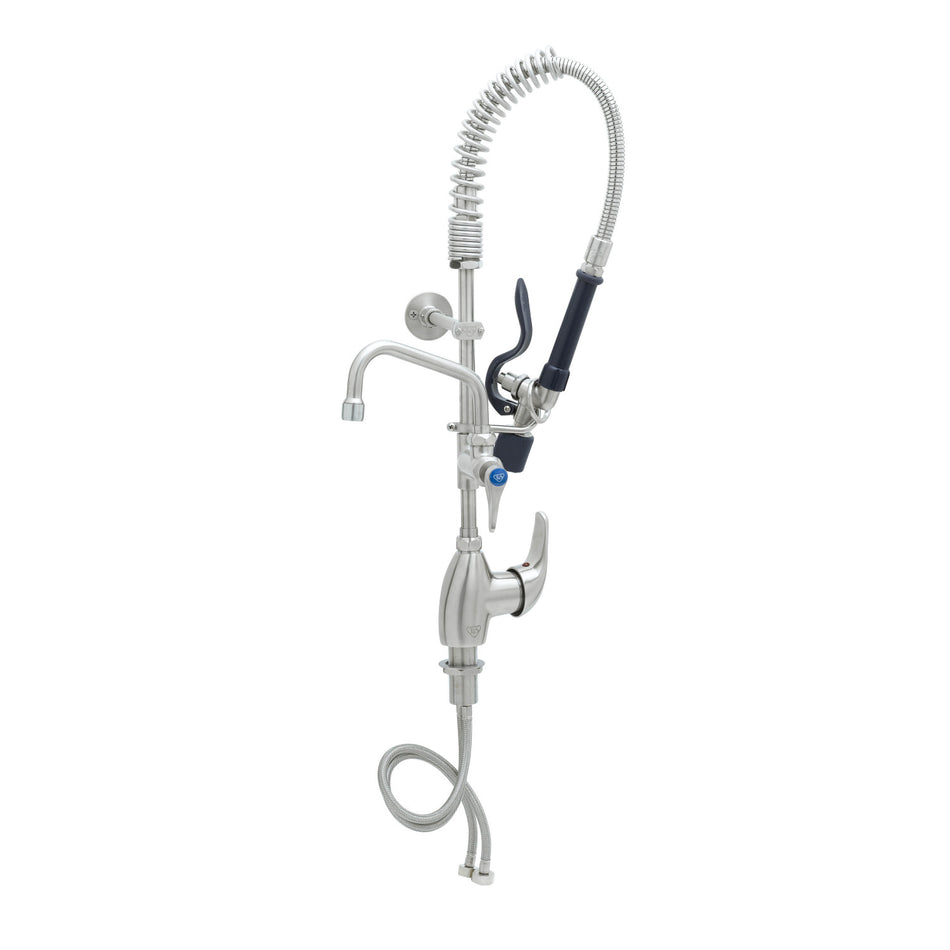 Stainless Steel Mini-Pre-Rinse unit with S-0107-J, Single Lever Deck Mount Faucet with 6" Swing Nozzle & 6" Wall Bracket