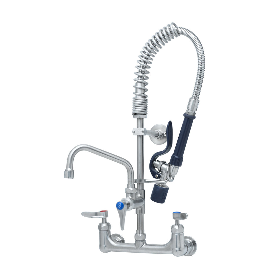 Stainless Steel Mini PRU, 8" Wall Mount Faucet w/ S-0107-J, 6" Swing Nozzle, Lever Handles, & Wall Bracket