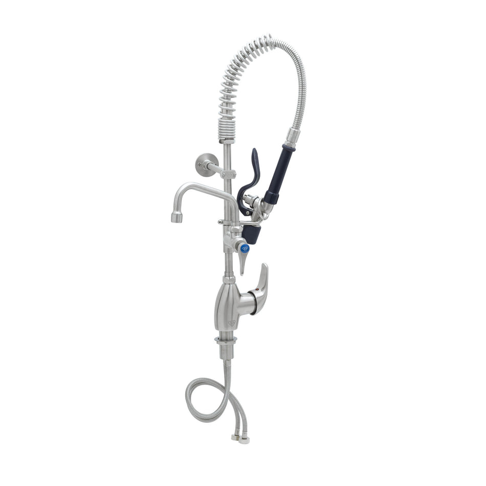 Stainless Steel Mini-Pre-Rinse unit with S-0107-C, Single Lever Deck Mount Faucet with 6" Swing Nozzle & 6" Wall Bracket