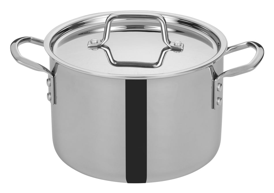 Winco TGSP-6 6 Qt Induction Ready Stock Pot with Cover Riveted Handles Stainless Steel