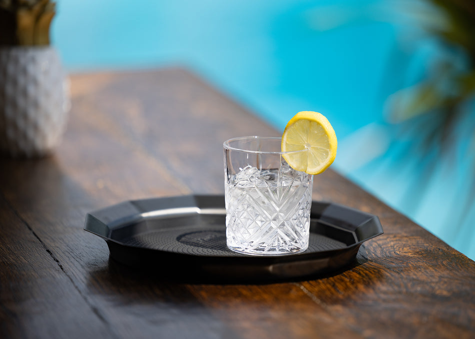 12-Sided 11 in. Small Non-Slip Serving Tray in Black Onyx