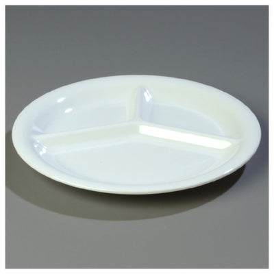 Carlisle 3300002 10-1/2 Inch Plate Melamine White Dishwasher Safe 3 Compartment