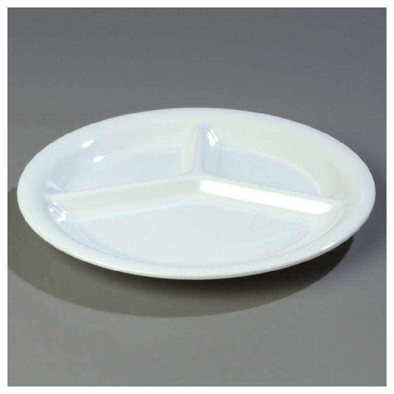 Carlisle 3300002 10-1/2 Inch Plate Melamine White Dishwasher Safe 3 Compartment
