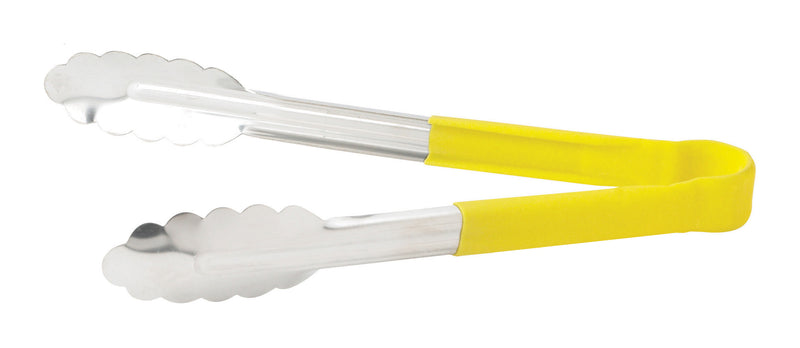 Winco UTPH-9Y 9 Inch Utility Tongs Non-slip Heat Resistant Stainless Steel Yellow