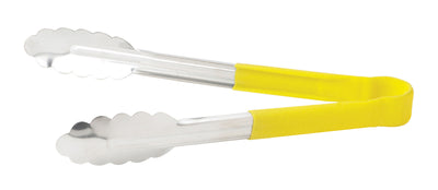 Winco UTPH-9Y 9 Inch Utility Tongs Non-slip Heat Resistant Stainless Steel Yellow