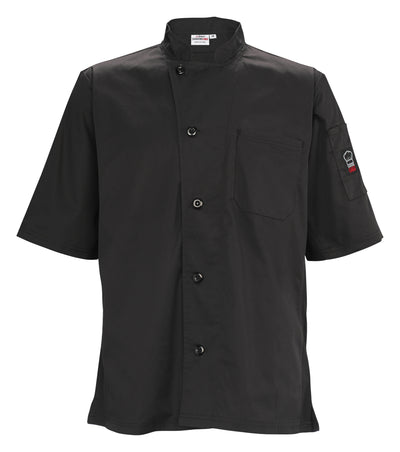 Winco UNF-9KS Cook's Shirt Small Tapered Fit Black with Chest Pocket and Thermometer Pocket