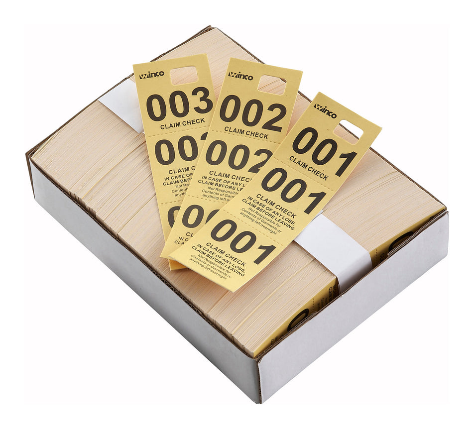 Winco CCK-5YL Coat Check Tag Yellow 500 Pieces Per Box with Durable Design