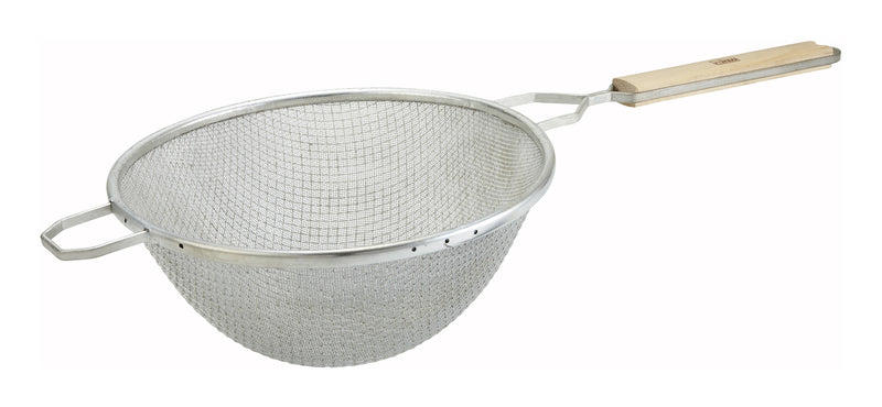 Winco MSTF-10D 10-1/4 Inch Diameter Fine Mesh Strainer with Wood Handle
