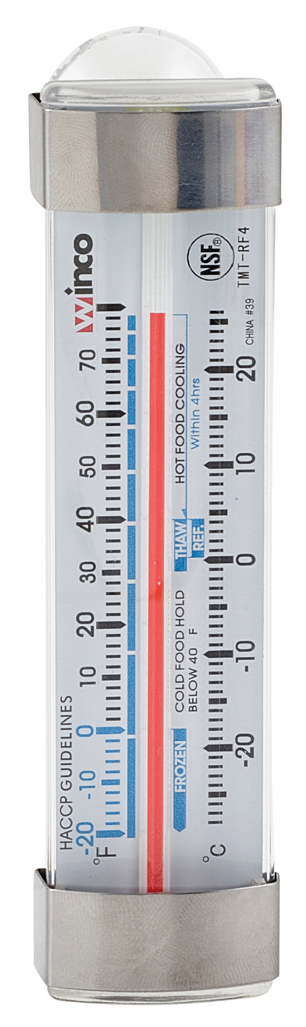 Winco TMT-RF4 4.75 Inch Refrigerator/Freezer Thermometer Tube Style with Suction Cup