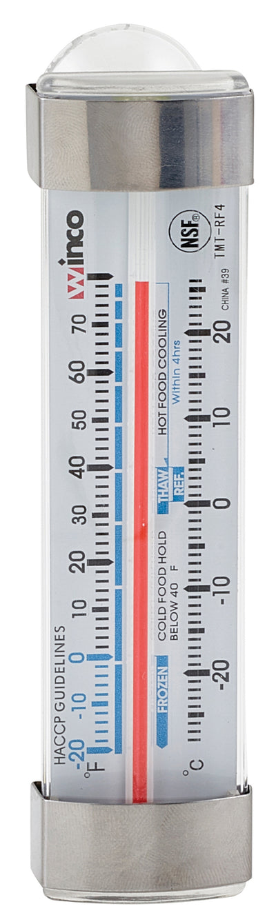 Winco TMT-RF4 4.75 Inch Refrigerator/Freezer Thermometer Tube Style with Suction Cup
