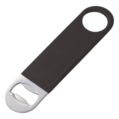 Winco CO-301PK 7 Inch Bottle Opener Flat Handheld Stainless Steel Black PVC Coating
