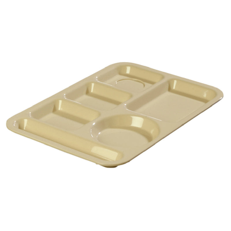 Carlisle 61425 13-7/8 Inch Length Rectangular Tray Left-handed Tan ABS Plastic with 6 Compartments