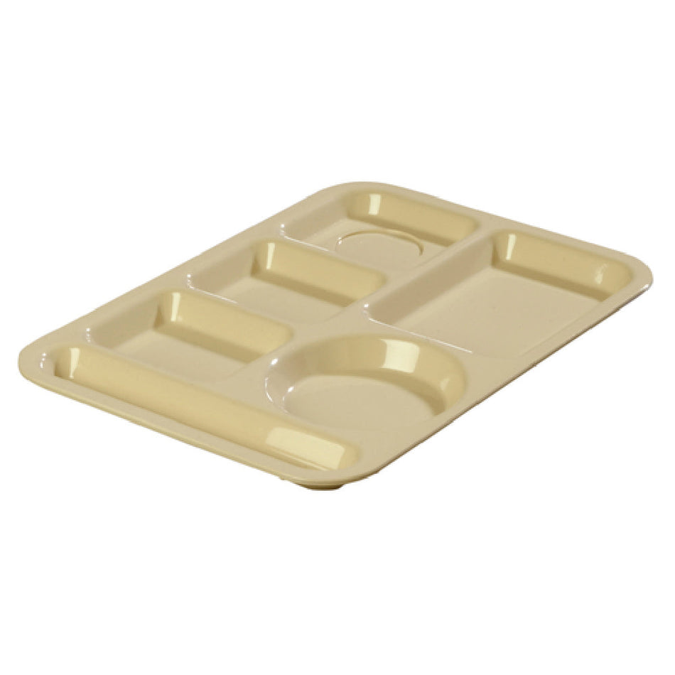 Carlisle 61425 13-7/8 Inch Length Rectangular Tray Left-handed Tan ABS Plastic with 6 Compartments