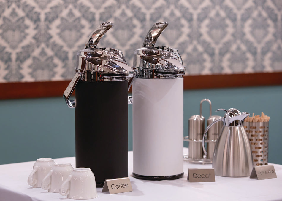 Signa-Air 2.2-Liter Stainless Vacuum Insulated Airpot with Lever Pump Lid in White and Chrome