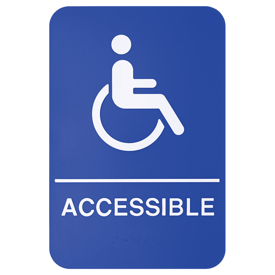 Winco SGNB-653B 6 Inch Sign Compliance with symbol Braille "ACCESSIBLE" blue