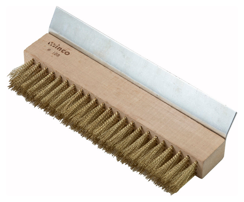 Winco BR-10 10-1/4 Inch Pizza Oven Brush Brass Bristles with Metal Scraper