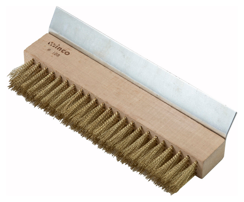 Winco BR-10 10-1/4 Inch Pizza Oven Brush Brass Bristles with Metal Scraper