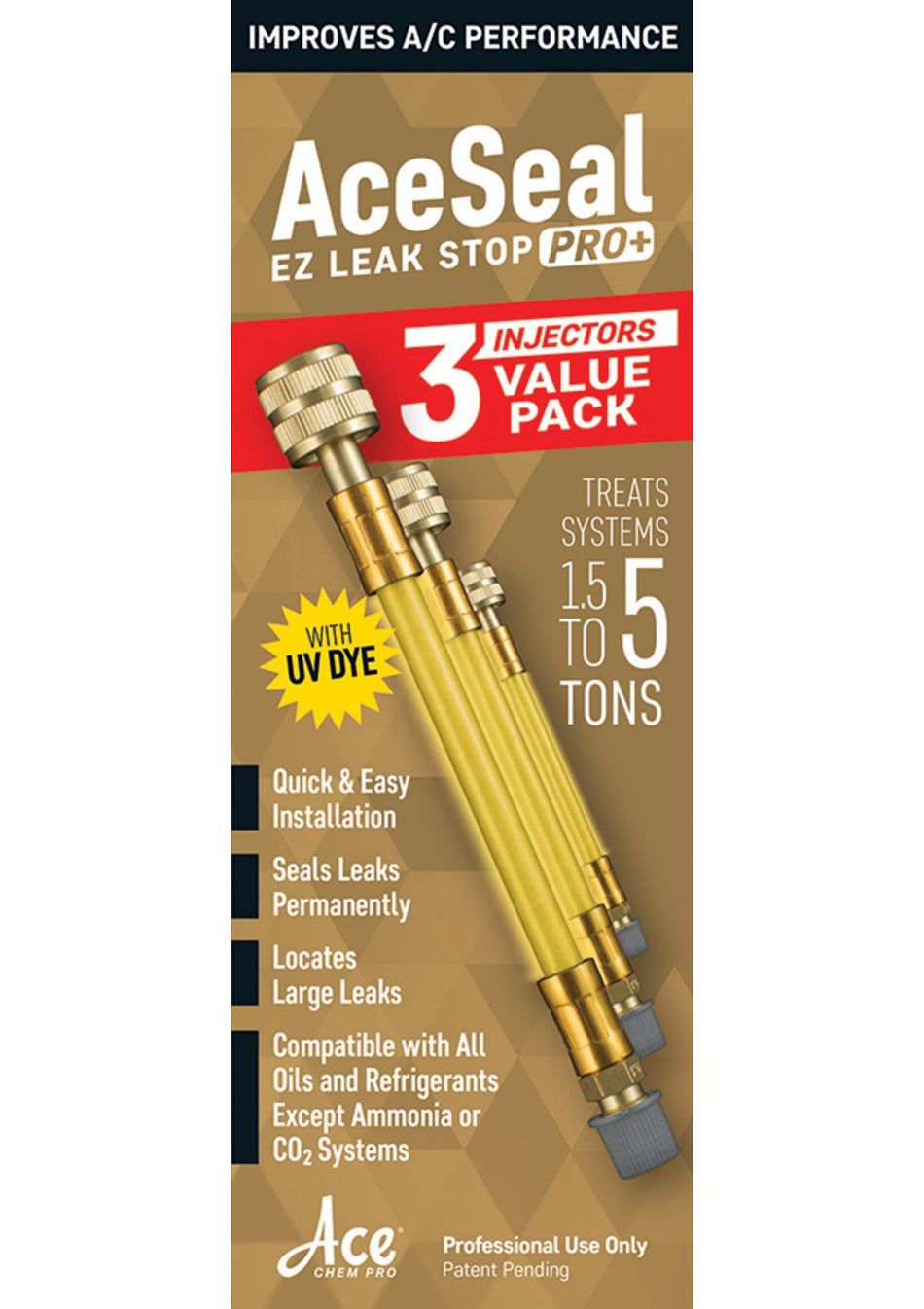 ACE ASEZ-PRODYE+3, Pro+ Sealant & Dye 1.5-5T 3Pk, 1.5-5Ton