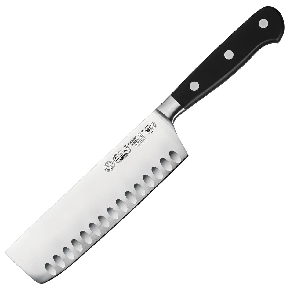 Winco KFP-73 7 Inch Blade 11-3/4 Inch Overall Acero Nakiri Knife High Carbon Stainless Steel Black Handle