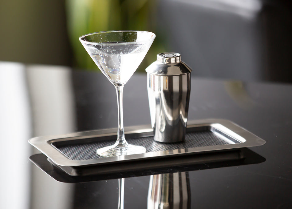 Non-Slip Removable Insert 13 in. x 7 in. Cocktail Serving Tray in Brushed Stainless