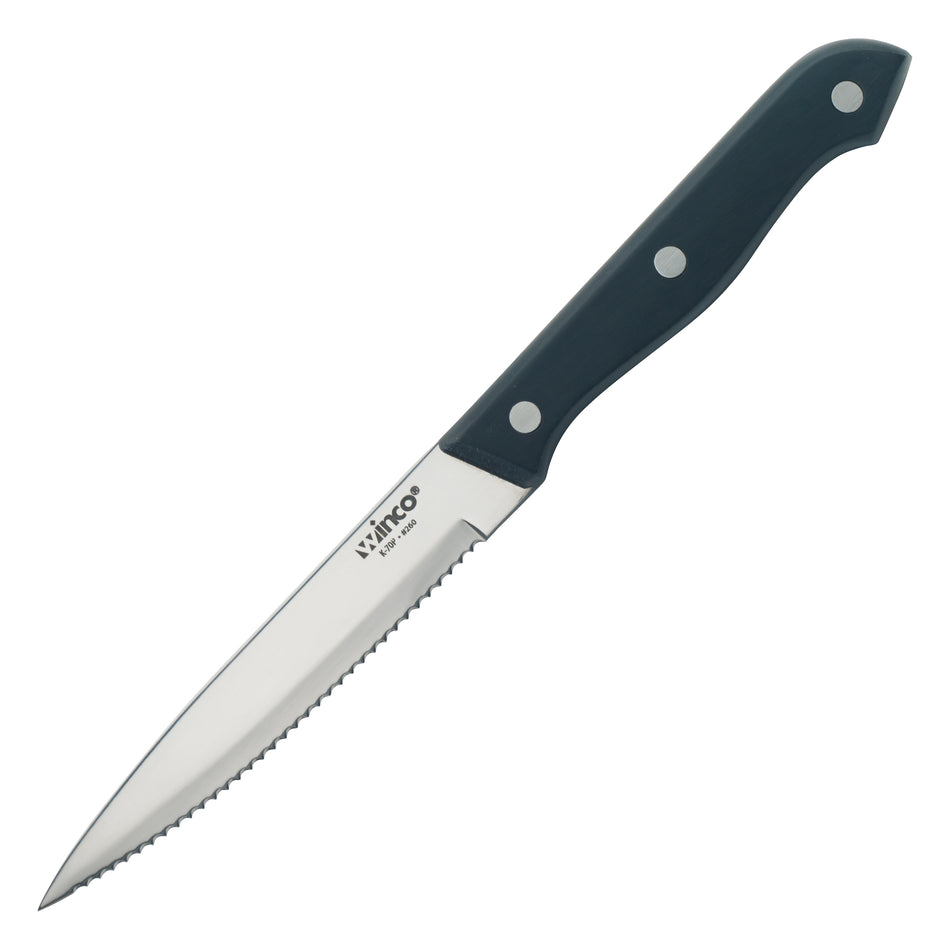 Winco K-70P Solid POM Handle Steak Knife, 5" Blade, Pointed Tip