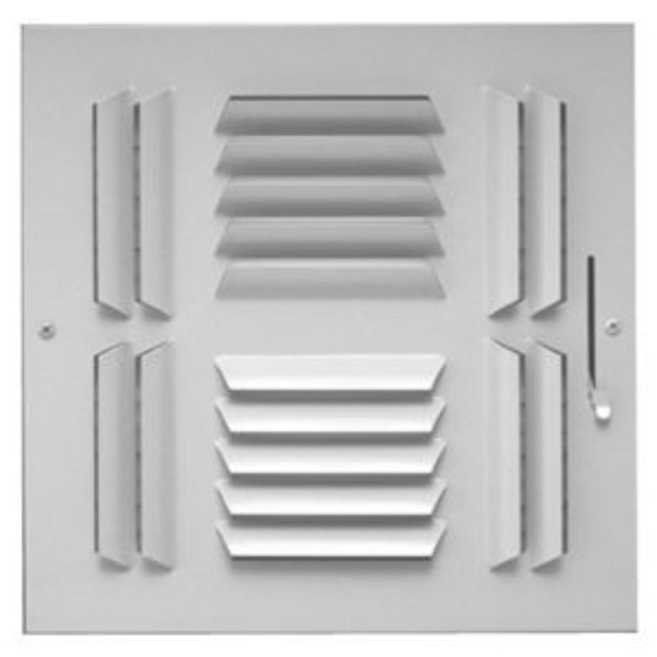 AirMate 03460808CW, 8x8 4-Way Air Register, White Steel Sidewall & Ceiling Air Vent with Multi-Shutter Damper