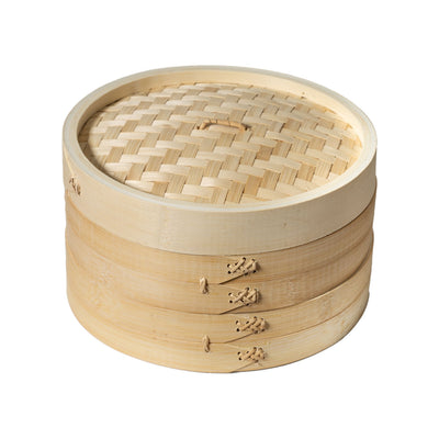 Winco J26-0013 Joyce Chen 2-Tier Bamboo Steamer Basket - 10 Inch with Lid