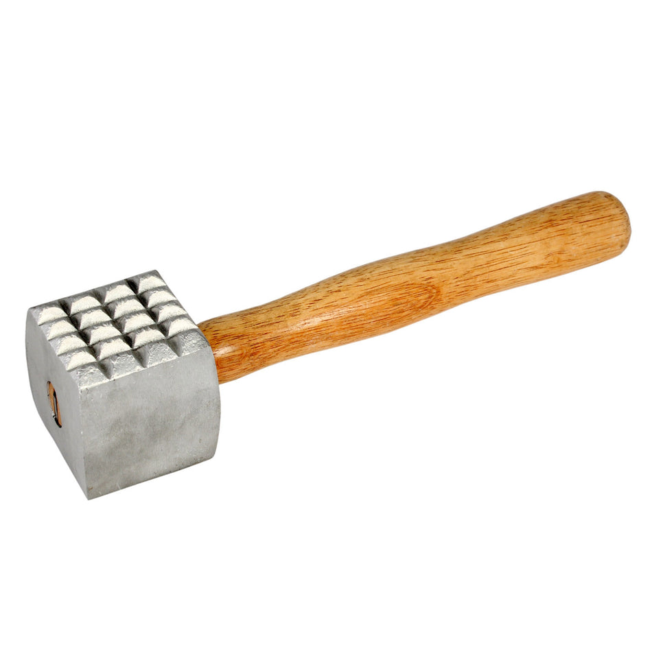 13" x 3" x 3", Meat Tenderizer, Aluminum Head with Wooden Handle, Dual side for coarse and fine cut option