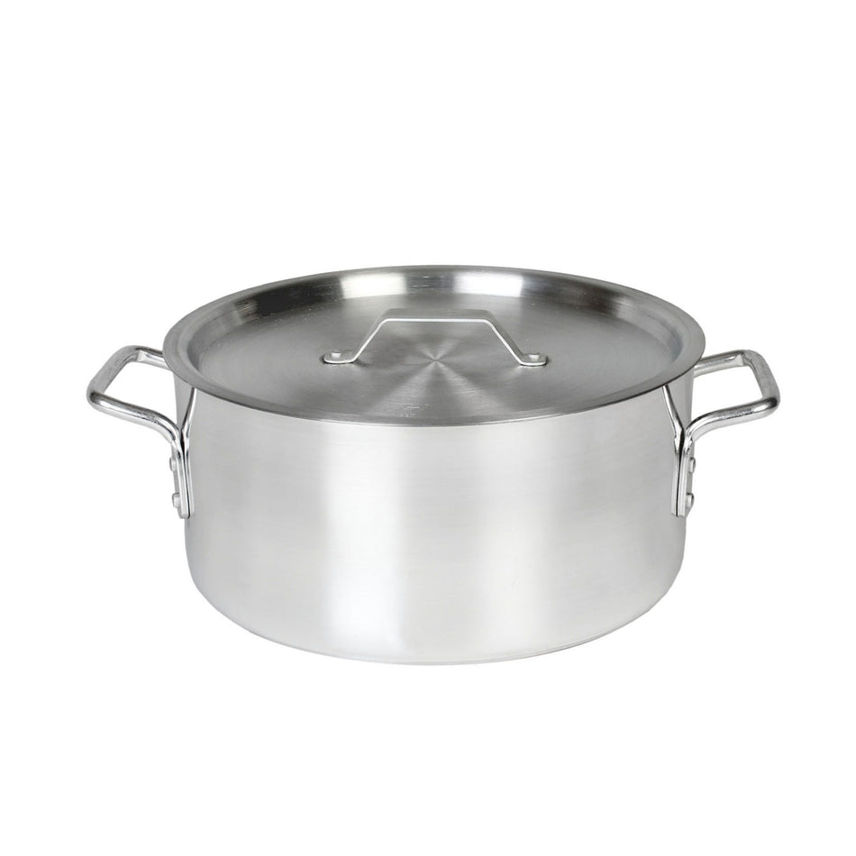 14 qt, 14-1/4" Diameter x 5-1/2" Height with 1-3/4" Pot Handle, Lid Size: 14-5/8" Diameter x 5/8" Thickness with 1" Lid Handle, Brazier Pot with Lid, Aluminum, Mirror-Finished, NSF