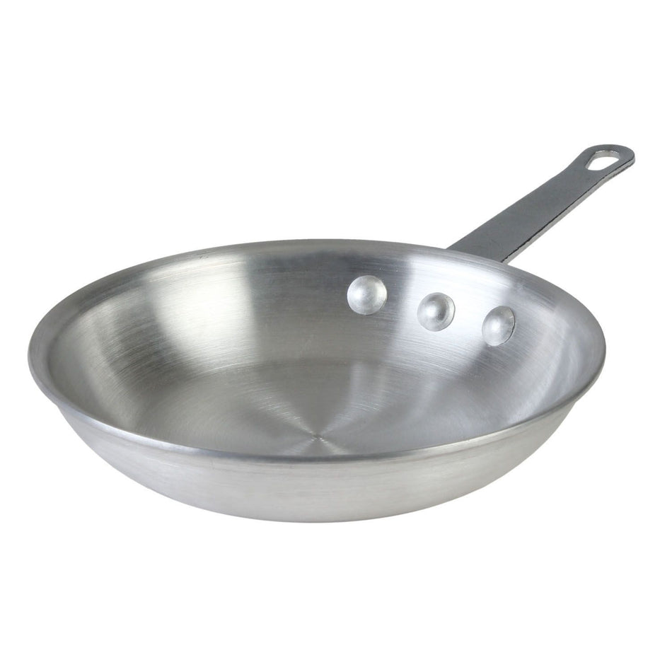 7" Diameter x 1-5/8" Height, 5-1/2" Length x 1" Width Plated Iron Riveted Handle, Fry Pan, Aluminum, 2.8mm Thickness, with Brushed Aluminum interior, Dishwasher Safe, Standard Electric, Gas Cooktop, Halogen Ready, Mirror-Finish, NSF