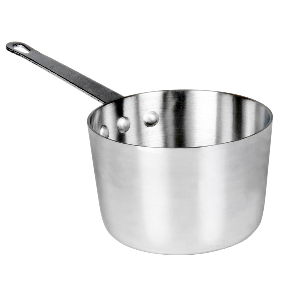 1-1/2 qt, 6-1/4" Diameter x 3-7/8" Height, Sauce Pan, Aluminum, 2.6mm Thickness with 6-1/4" Plated Iron Handle, Easy to Clean, Mirror-Finished, standard Electric, Gas Cooktop, Halogen Ready, Flat Bottom for Even Heat Distribution, NSF