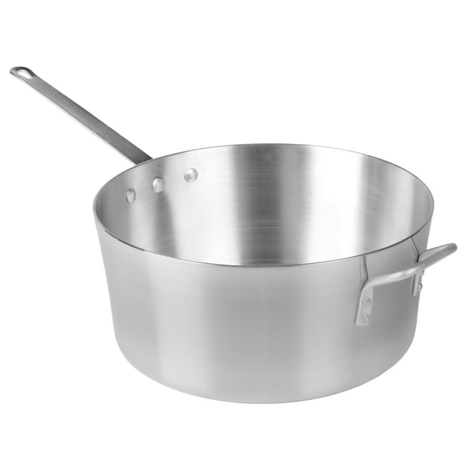 10 qt, 12-3/4" Diameter x 5-3/4" Height, Sauce Pan, Aluminum, 2.6mm Thickness with 10" Plated Iron Handle, Easy to Clean, Mirror-Finished, standard Electric, Gas Cooktop, Halogen Ready, Flat Bottom for Even Heat Distribution, NSF