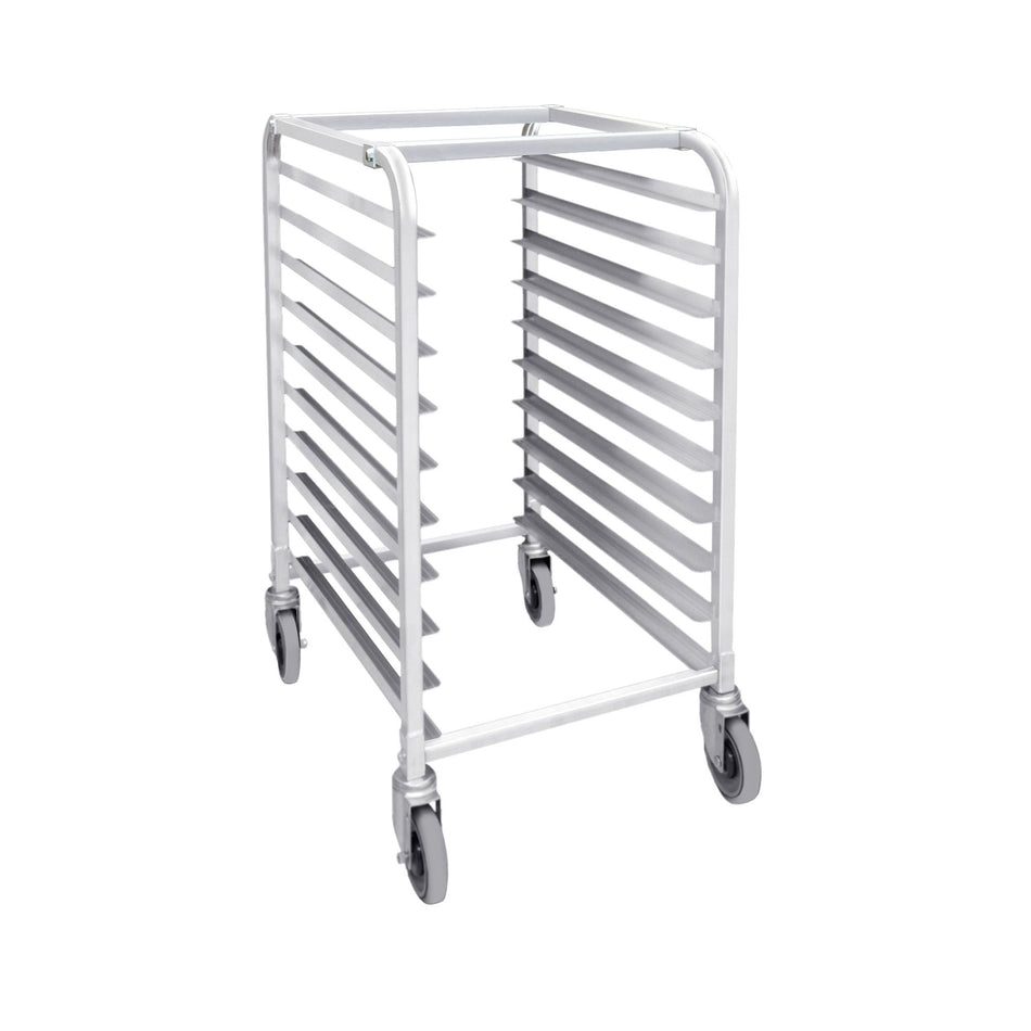 20-1/4" x 26" x 38-1/2", 10-Tier Sheet Pan Rack with 4 Casters (2 Locking Casters & 2 regular Casters), Aluminum, Holds 10 Full Size Sheet Pans or 20 Half Size Sheet Pans, Ships Knock-Down Package and Freight Only, No UPS Dropship, NSF