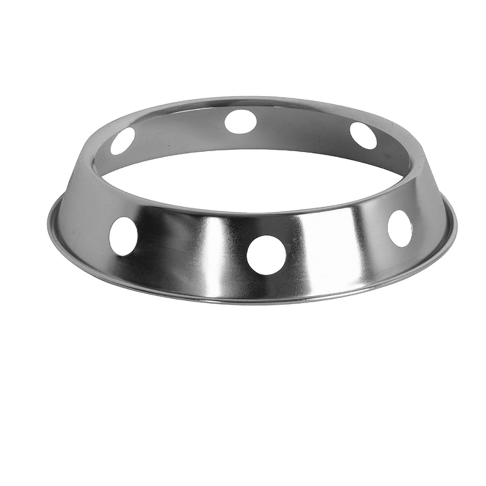 Wok Rack with Open Top and perforated sides on Flat steady rom.  8-1/4" Diameter Top Rim and 10" diameter Bottom Rim, Steel