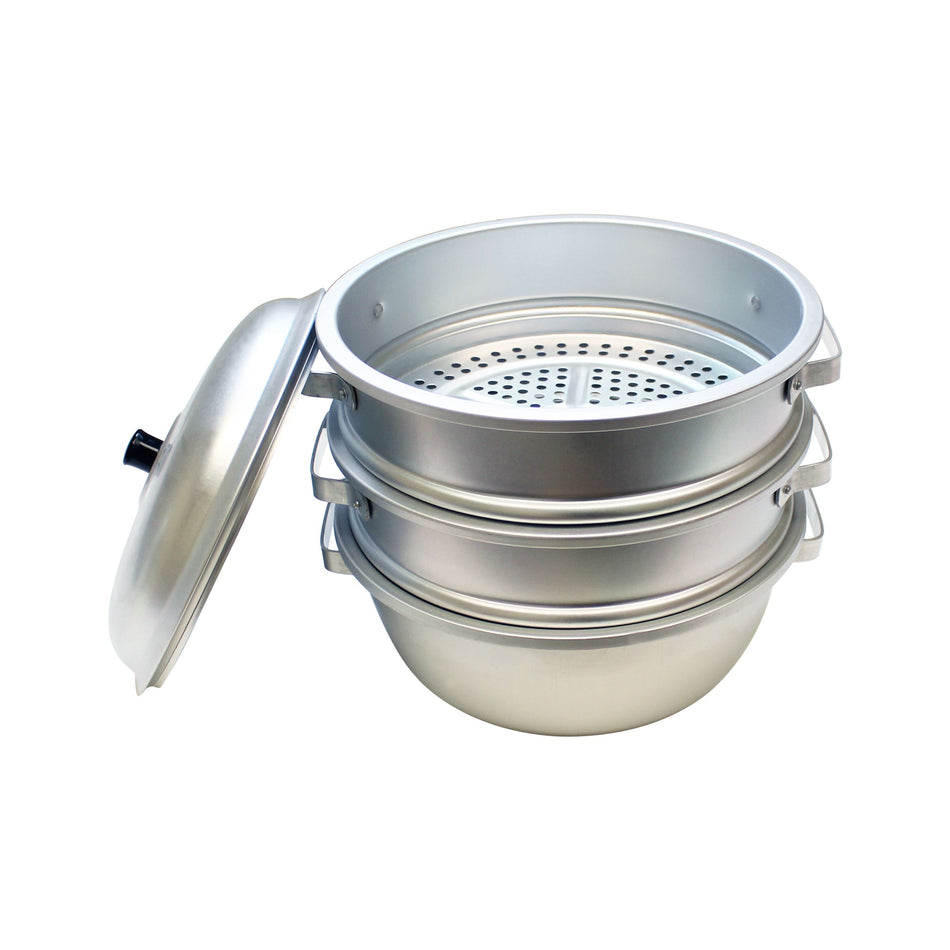 Aluminum Steamer Set, 11-3/8" Diameter x 12-1/2" Height, Hole Size: 3/8", (Lid,Steamer & Bottom)
