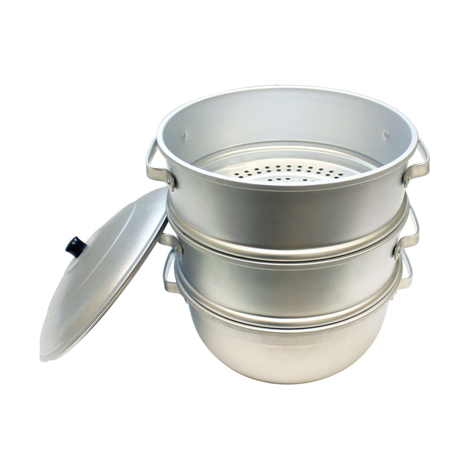 Aluminum Steamer Set, 11-1/2" Diameter x 14-1/2" Height,  Hole Size: 3/8" (Lid,Steamer & Bottom)