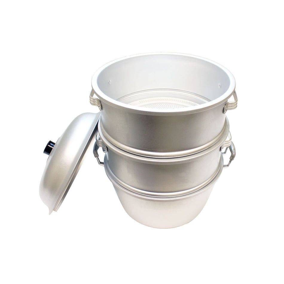 Aluminum Steamer Set, 15" Diameter x 20-1/4" Height,  Hole Size:1/8" (Lid,Steamer & Bottom)