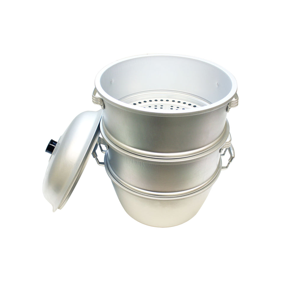 Aluminum Steamer Set, 21" Diameter x 25-1/2" Height, Hole Size:  3/8" (Lid,Steamer & Bottom)