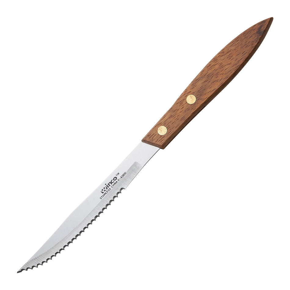 Winco K-438W Steak Knives, 4-3/8" Blade, Wooden Handle, Pointed Tip & Handle