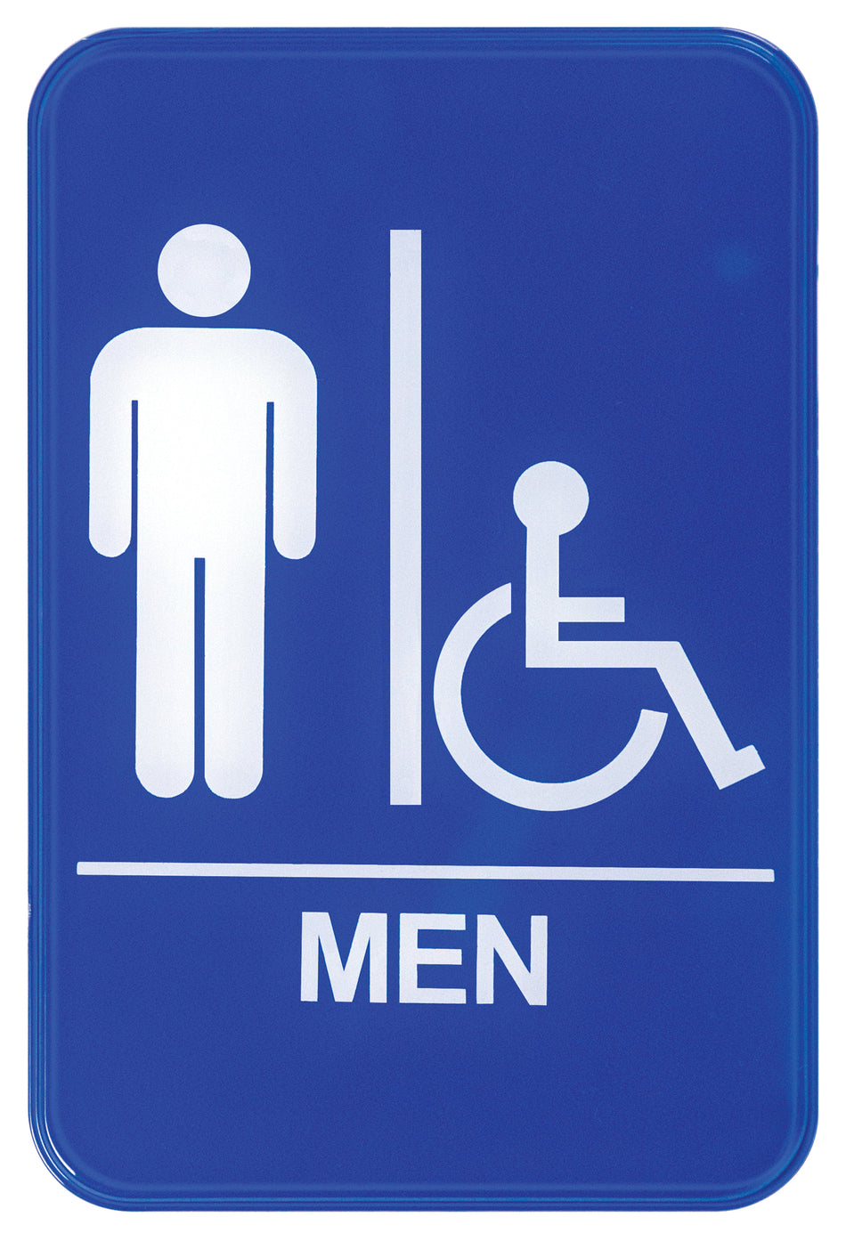Winco SGN-652B 6 Inch Information Sign with Symbol MEN Accessible White on Blue