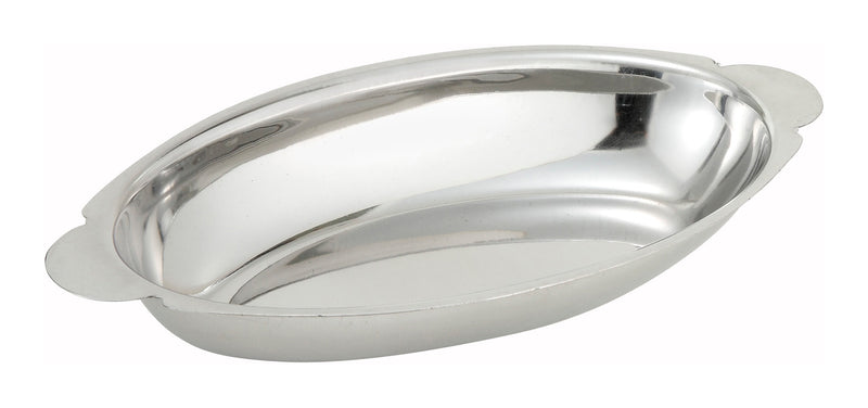 Winco ADO-8 8 Oz Oval Au Gratin Dish Stainless Steel with Durability