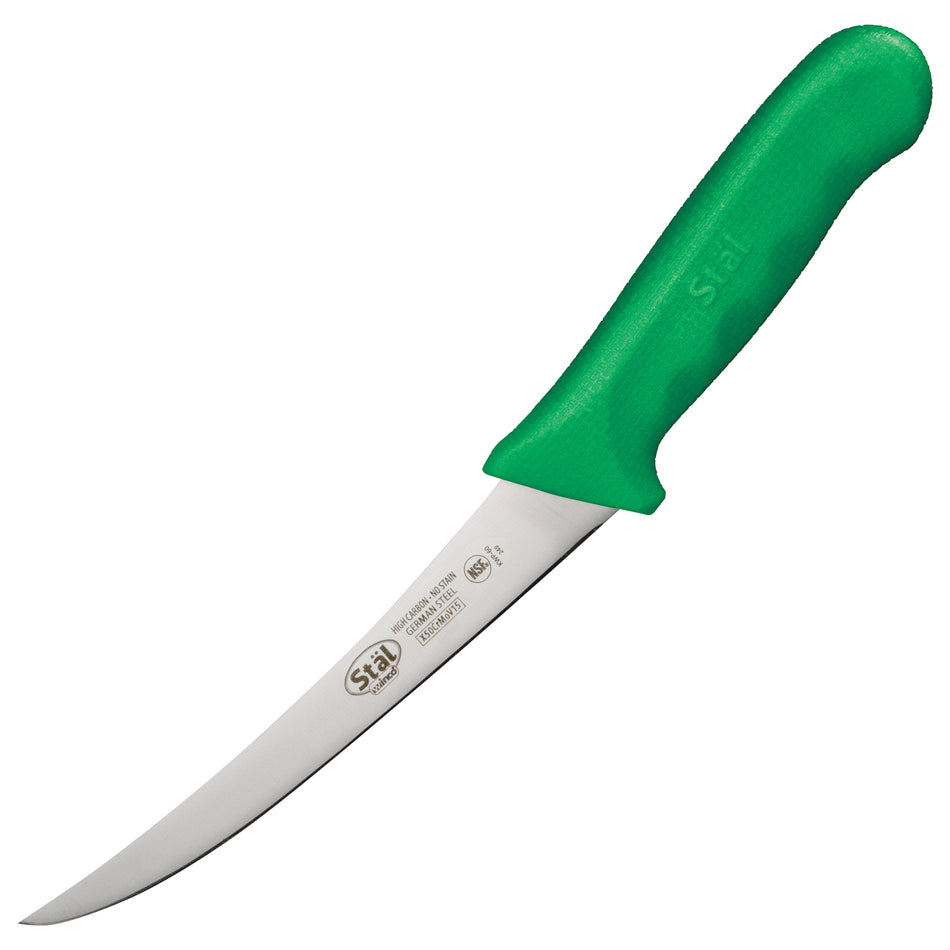 Winco KWP-60G 6 Inch Blade 11-1/4 Inch Boning Knife Curved Flexible Polypropylene Green