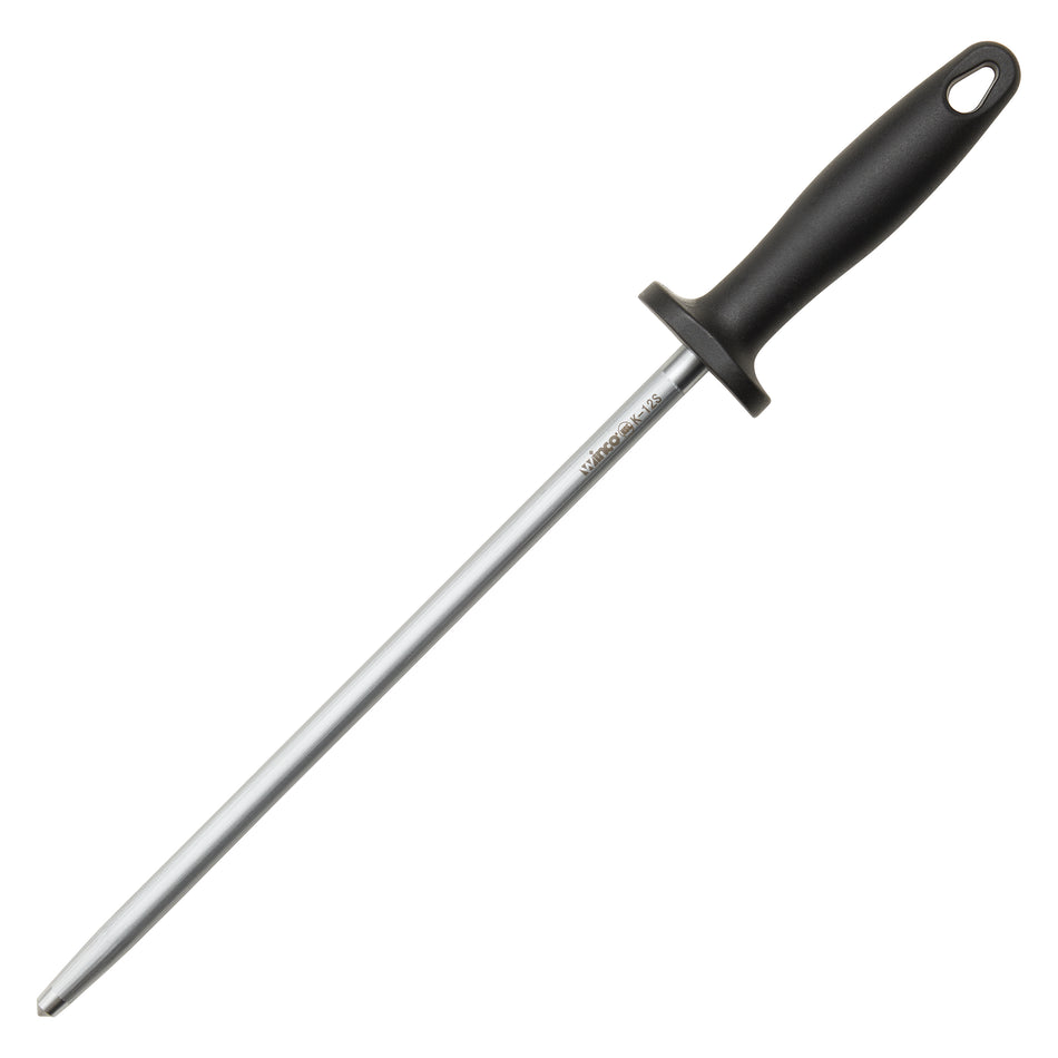 Winco K-12S 12 Inch Round Stainless Steel Sharpening Steel with Plastic Handle