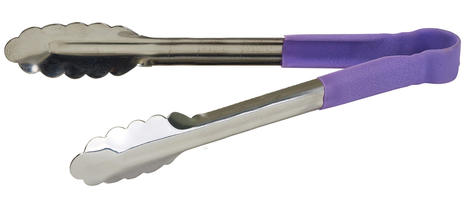 Winco UTPH-12P 12 Inch Utility Tongs with Non-slip Handle Purple Stainless Steel
