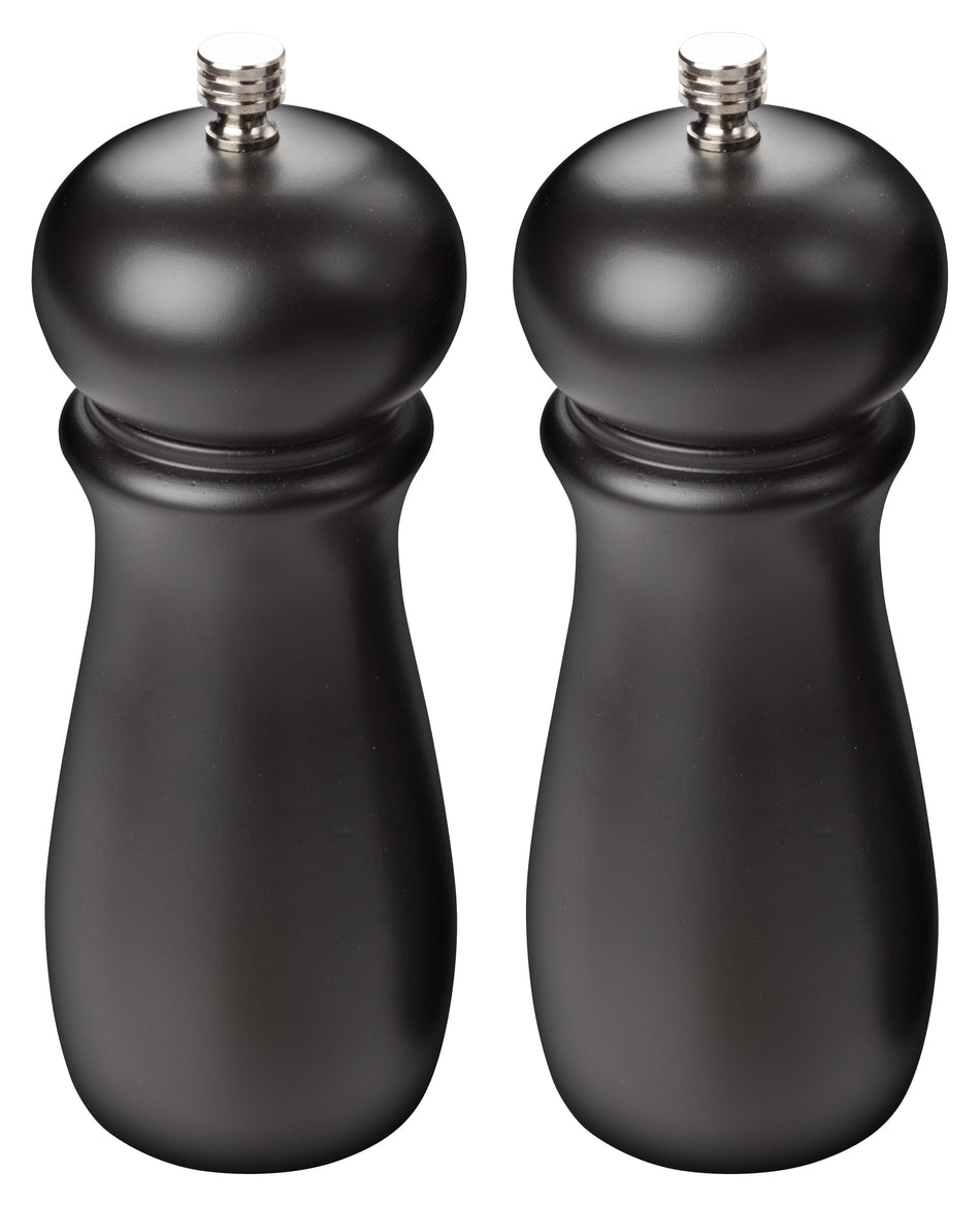 Winco SP-624 2-1/4 Inch Diameter Manual Pepper Mill Rubberwood Black Matte Finish