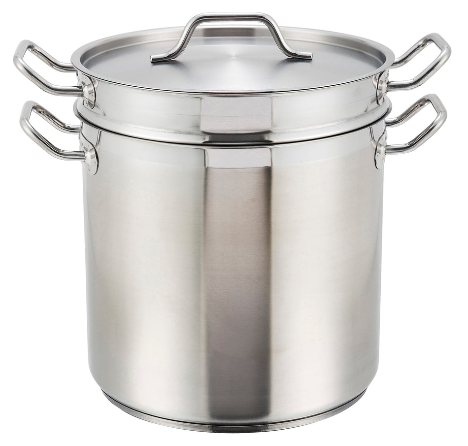 Winco SSDB-8 8 Quart Double Boiler Induction Ready with Cover Aluminum and Stainless Steel
