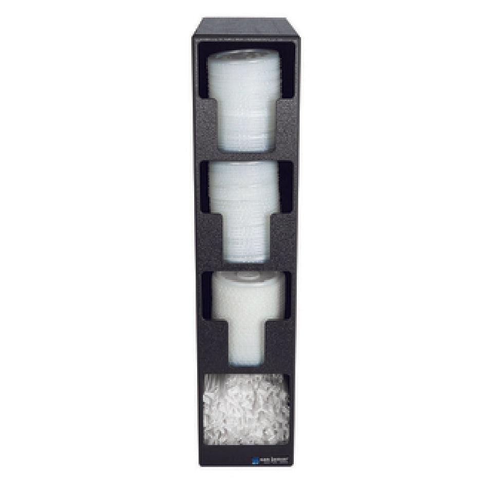 Carlisle L2203 13 Inch Lid Dispenser Polystyrene Black Countertop 3 Sections