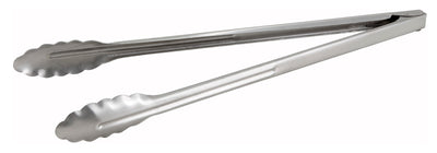 Winco UT-16 16 Inch Utility Tongs Coiled Spring Scalloped Edge Stainless Steel