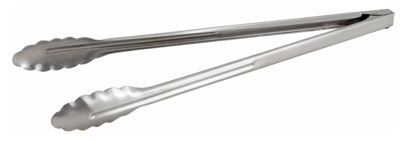 Winco UT-16 16 Inch Utility Tongs Coiled Spring Scalloped Edge Stainless Steel