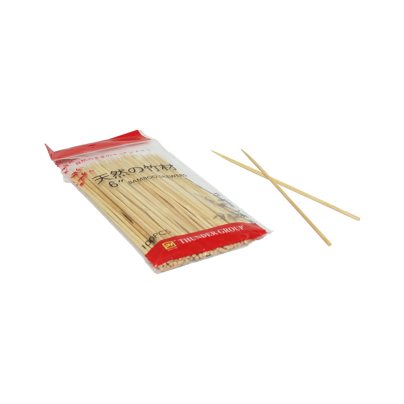 Thunder Group BAST006 6 Inch Thin Skewers Bamboo 100 Pack with Smooth Tips